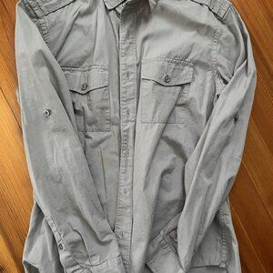 ALL-SON Men's Shirt, Military Style with Epaulettes and Roll-up Sleeves